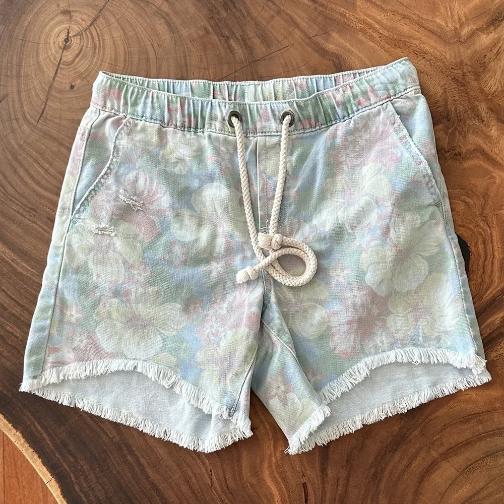 Aerie Tropical Print Denim Shorts